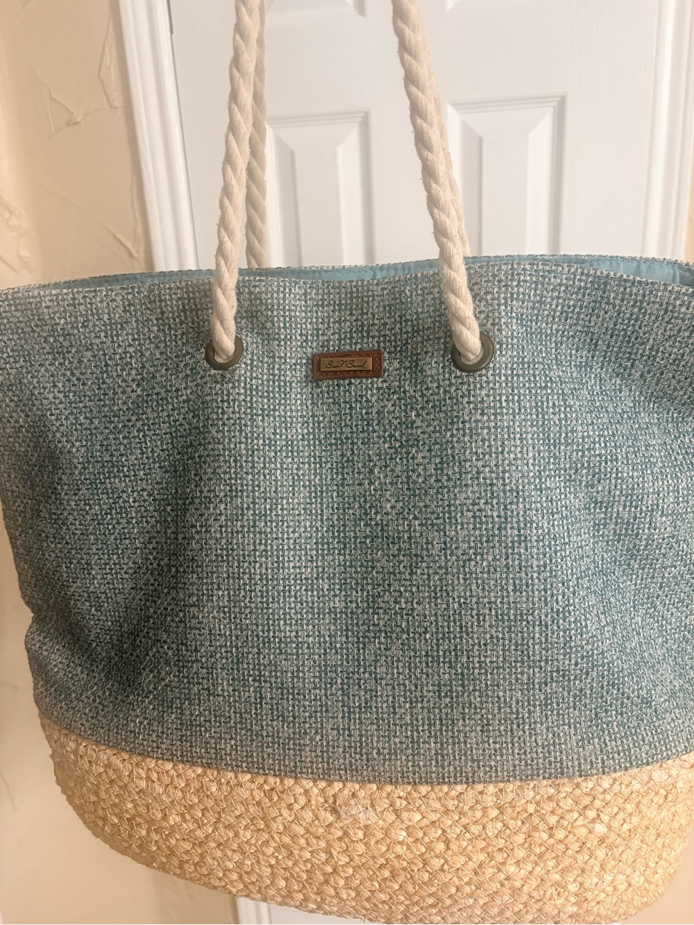 Sand & Sea Blue Rope-Handle Beach Tote Bag
